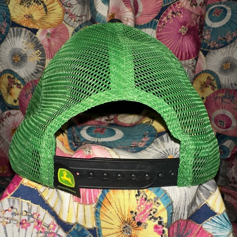John Deere Black and Green Mesh SnapBack Trucker Hat Cap with Rhinestone Trim